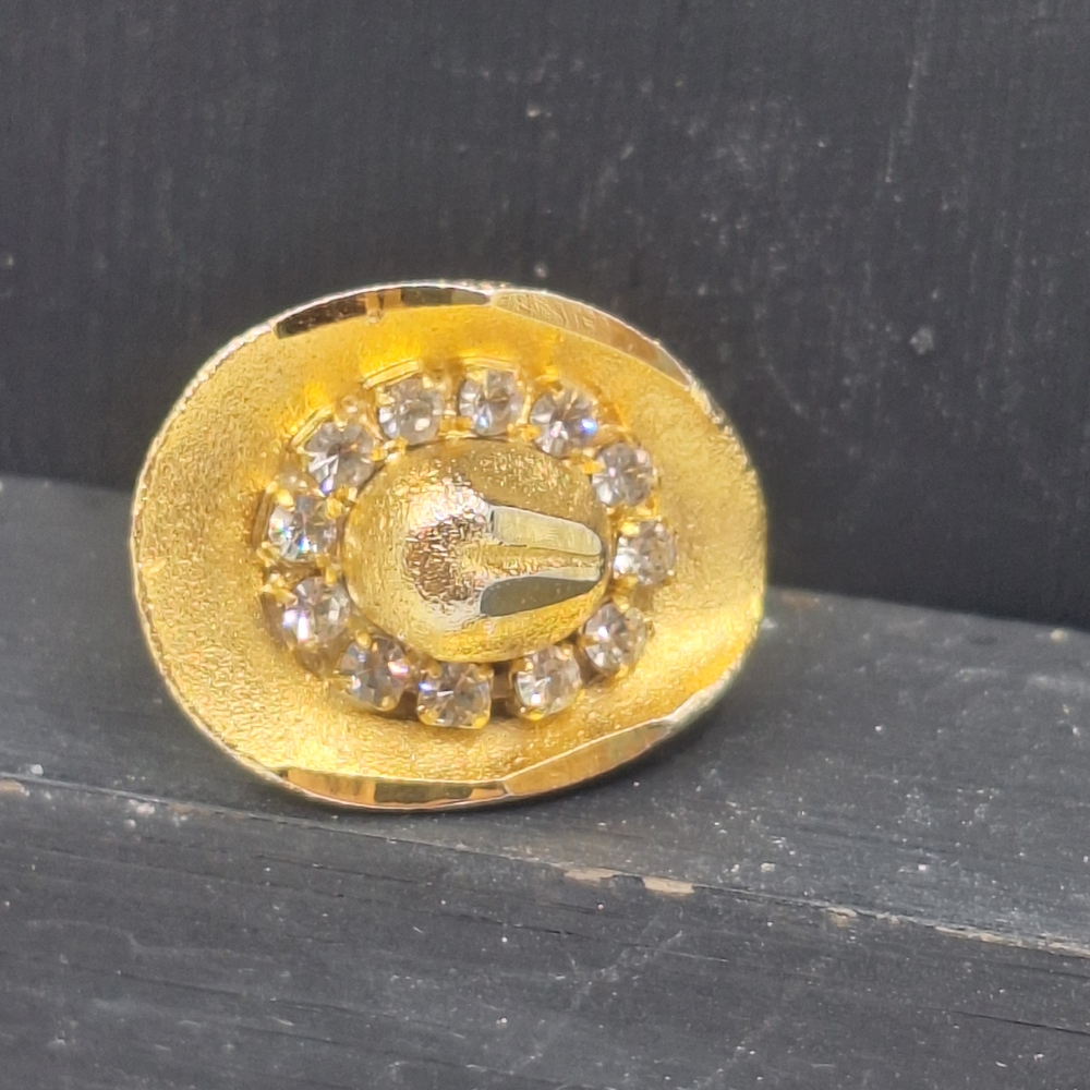 VTG Western Cowboy Hat Clear Rhinestones Gold Tone Lapel Pin